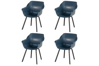 Set van 4 - Hartman Sophie Element dining armstoel - Steel Blue - Alu poot