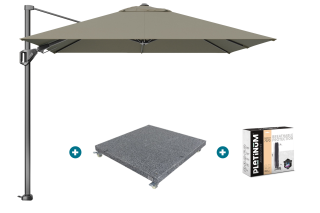 Platinum Voyager zweefparasol T2 2,7x2,7 m. - Taupe met voet en hoes