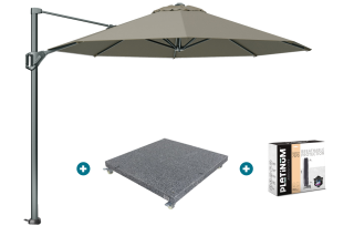 Platinum Voyager ronde zweefparasol T1 3 m. - Taupe met voet en hoes