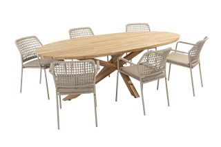 Taste Barista/Prado ovale tuinset 240x115 cm. (7-delig) - Latte/Teak