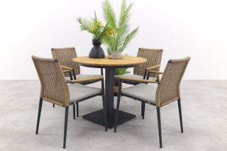 Suns Virenze aluminium Ø 90 cm. Teak/Andorra Royal Grey - ronde balkonset - 5-delig