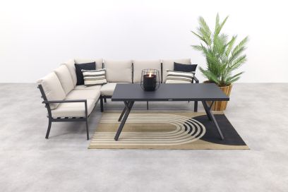 Sergio lounge dining set 3-delig - Links - Carbon black/Desert