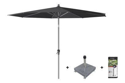 Van der Garde Platinum Riva stokparasol 3 m. rond - Premium - Faded Black met voet en hoes aanbieding