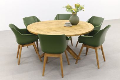 Sophie Studio Moss Green teak/Prado teak 160 cm. - ronde tuinset